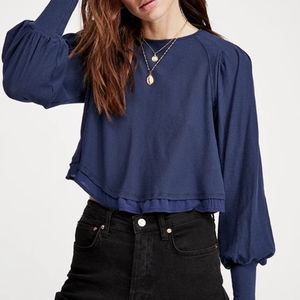 Free People Billie Long Sleeve Top Navy